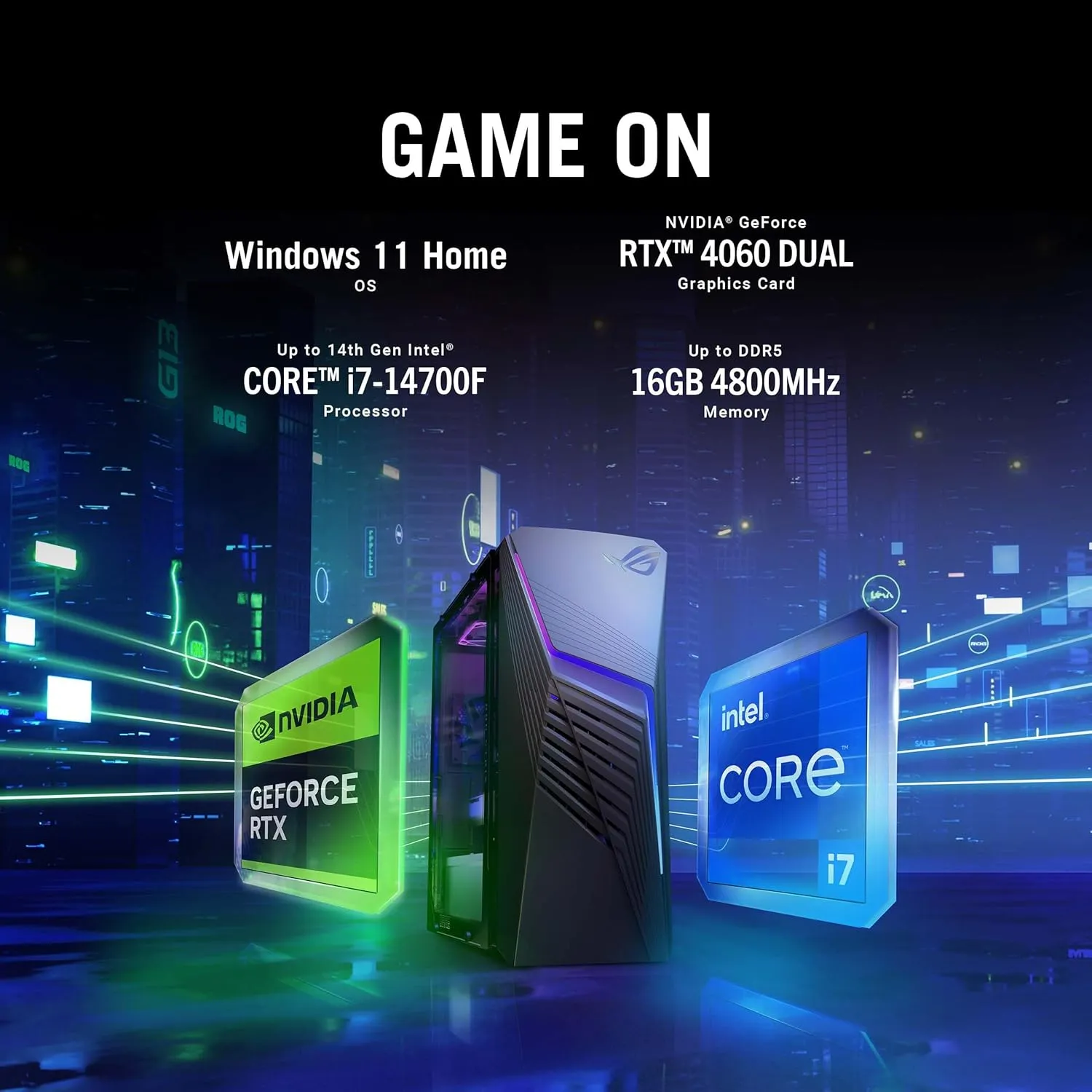 ASUS ROG G13CH (2024) Gaming Desktop PC, Intel® Core™ i7-14700F, NVIDIA® GeForce RTX™ 4060 Dual, 1TB NVMe™ PCIe® Gen4 SSD, 16GB DDR5 RAM, Windows 11, G13CHR-PS766