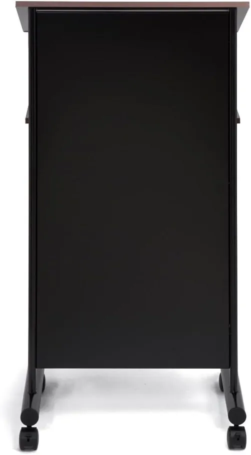 Audio-Visual Direct Wheeled Lectern - Standing Desk with Storage Shelf - Beech/Black - Ideal for Presentations and Laptop Use