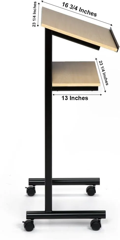 Audio-Visual Direct Wheeled Lectern - Standing Desk with Storage Shelf - Beech/Black - Ideal for Presentations and Laptop Use