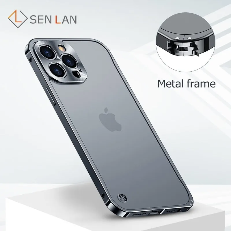 Aviation Aluminum Metal Frame Case For iPhone With Frosted Translucent Back Cover