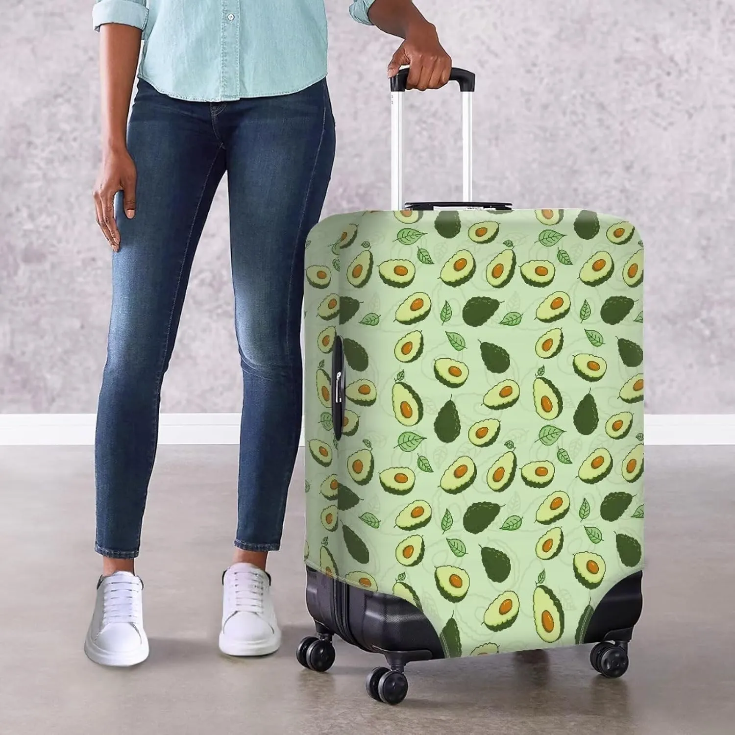 Avocado Pattern Travel Luggage Cover Suitcase Protector Fits 22-24 Inch Luggage, Polyester and Spandex Suitcase Protector Cover Washable Luggage Covers