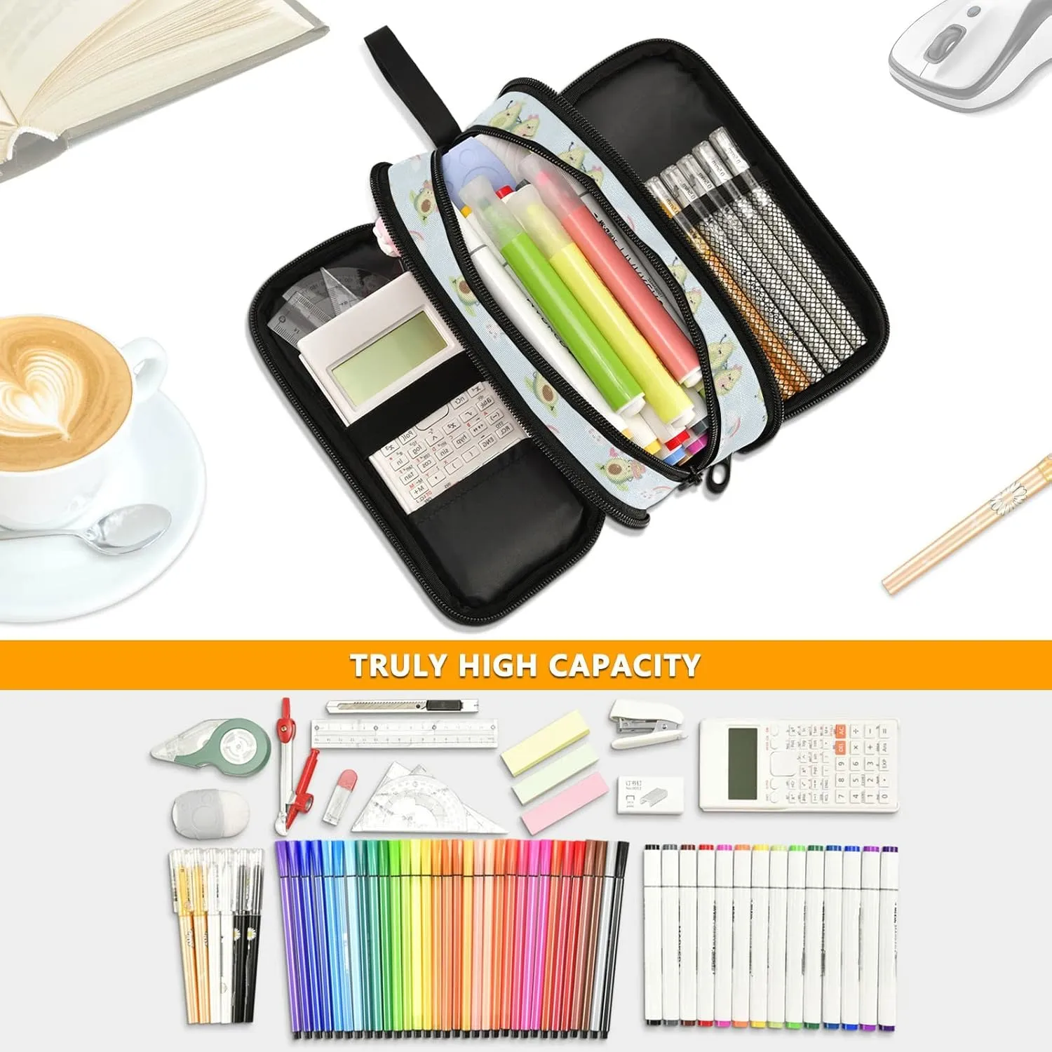 Avocado Pencil case large capacity pencil pouch with 3 compartments pen bag for School Teen Girl Boy Men Women