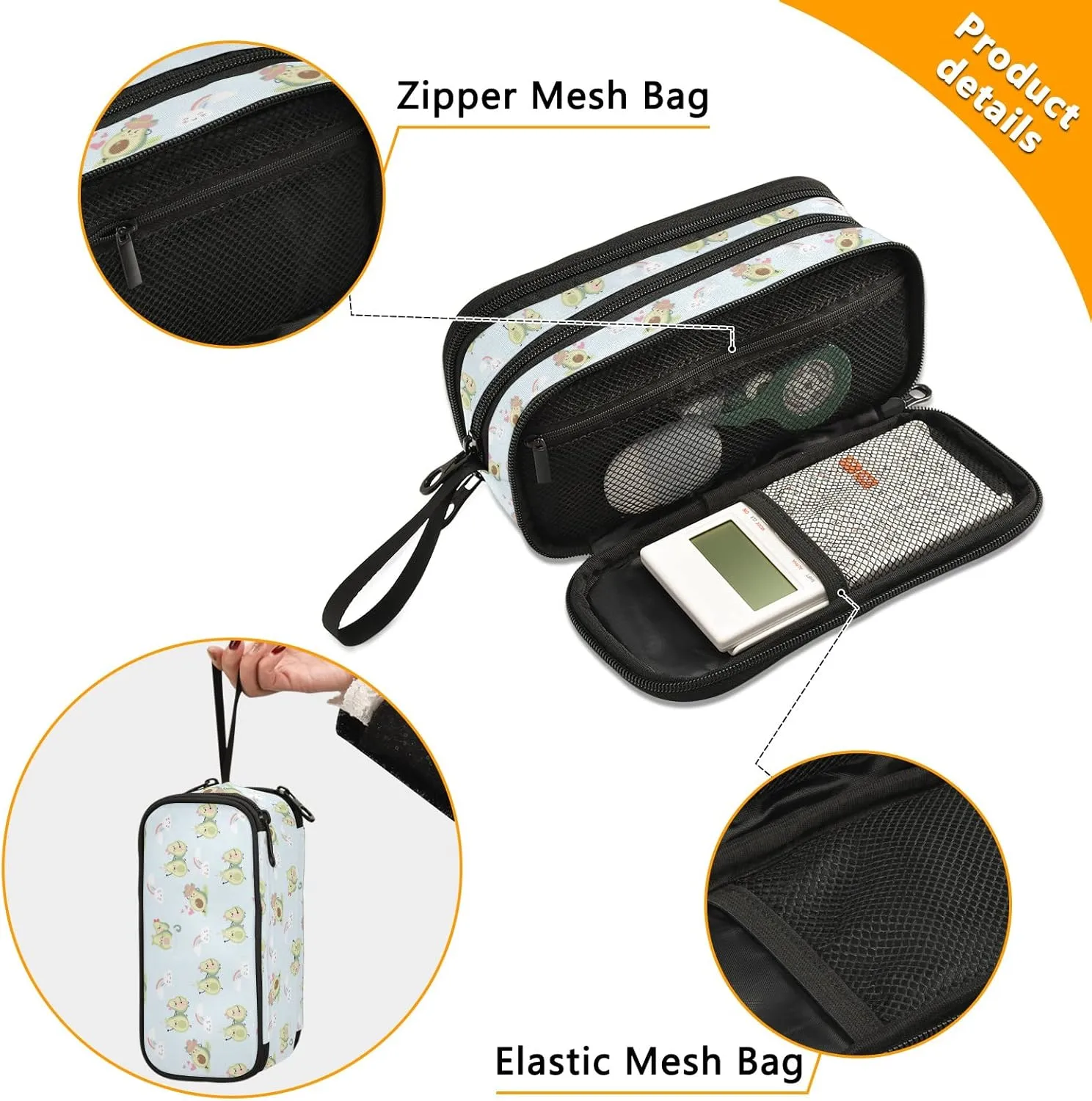 Avocado Pencil case large capacity pencil pouch with 3 compartments pen bag for School Teen Girl Boy Men Women
