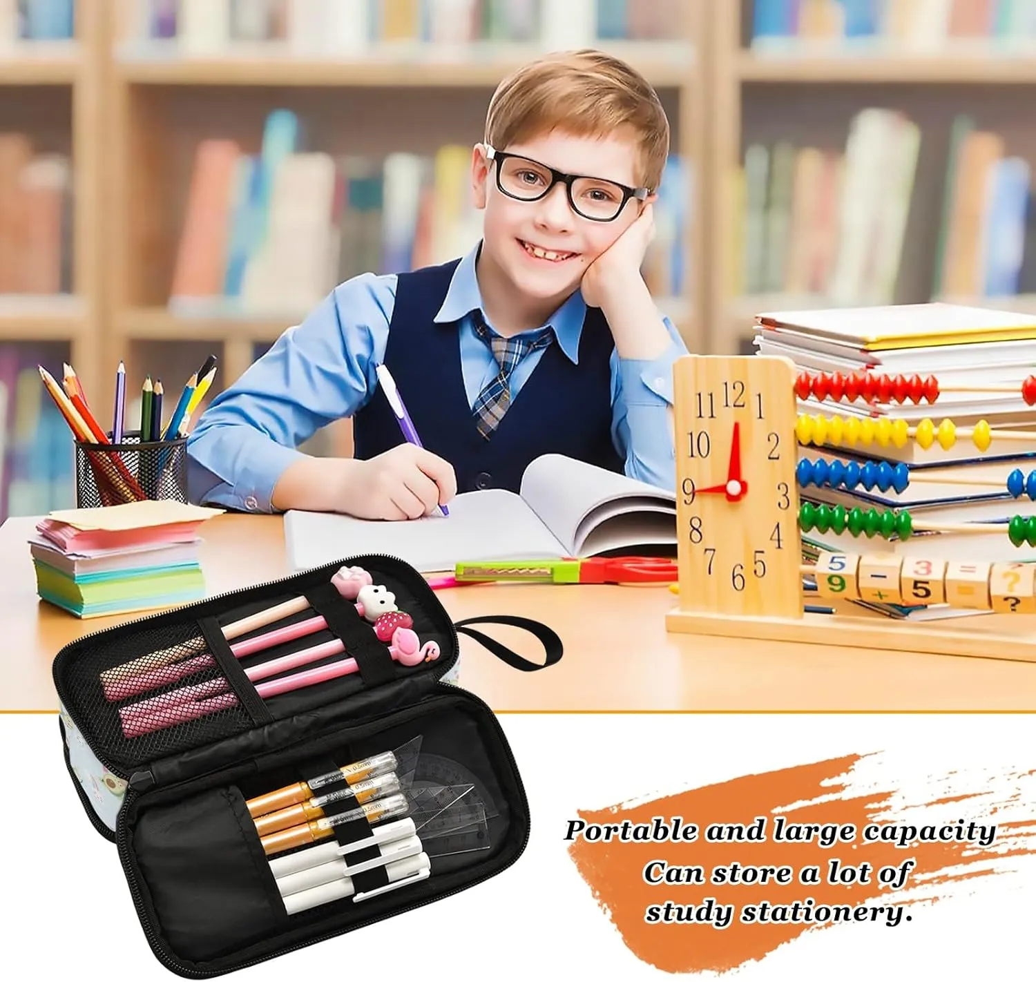 Avocado Pencil case large capacity pencil pouch with 3 compartments pen bag for School Teen Girl Boy Men Women