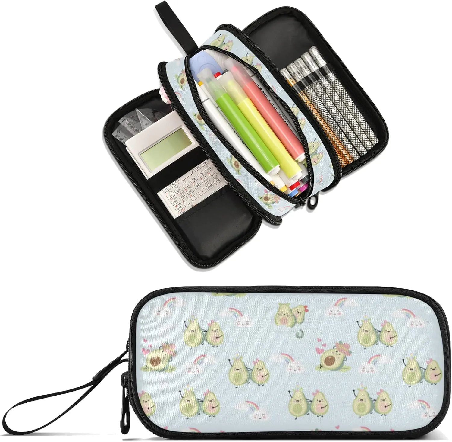 Avocado Pencil case large capacity pencil pouch with 3 compartments pen bag for School Teen Girl Boy Men Women