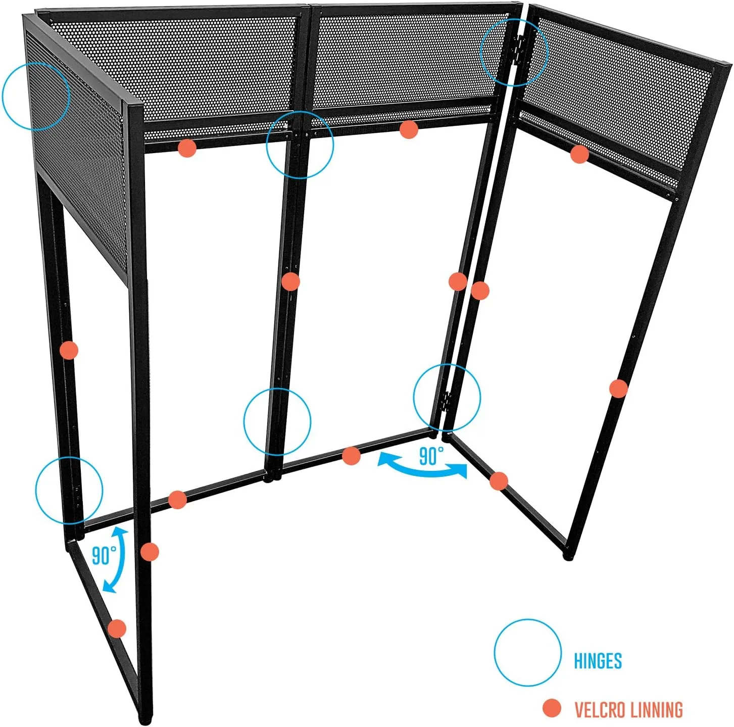 AxcessAbles Portable DJ Facade Booth with Black and White Lighting Scrims, Carry Cases | Standing DJ Table - 40" x 20" | DJ Controller Stand | Recording Mixer Stand| DJ Booth (ES-01)
