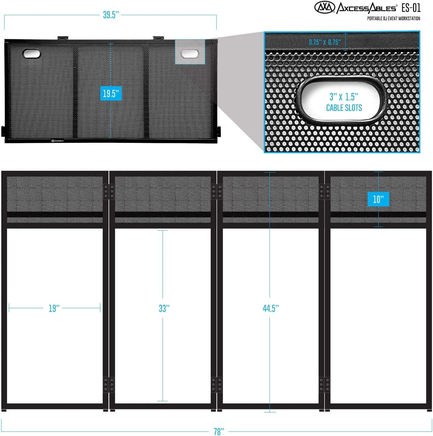 AxcessAbles Portable DJ Facade Booth with Black and White Lighting Scrims, Carry Cases | Standing DJ Table - 40" x 20" | DJ Controller Stand | Recording Mixer Stand| DJ Booth (ES-01)