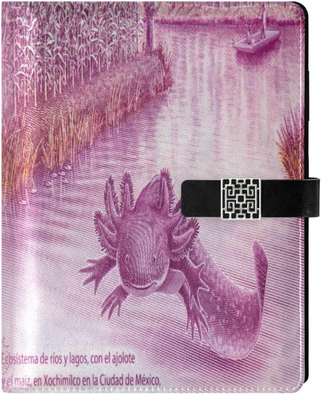 Axolotl A5 Binder 6 Ring Refillable PU Leather Notebook Journal with Magnetic Buckle Closure Loose Leaf Travel Office Planner Budget Binder Notepad Portfolio, Riparian and Lake