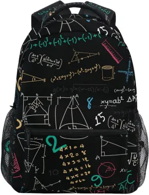 Backpack Math Formula Diagram Education Blackboard Multicolored Daypack Shoulder Bag with Name Label Tag for Travel Hiking Casual Camping Sports Gym