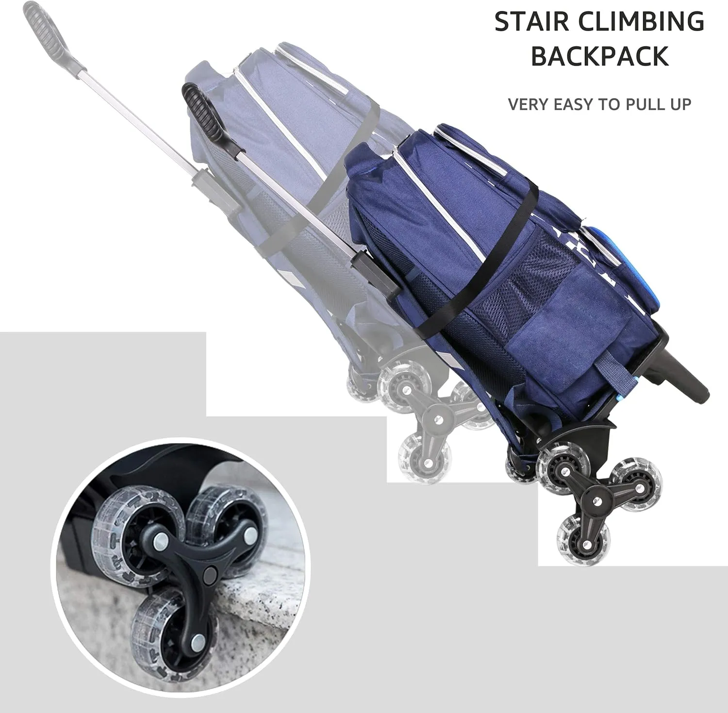 Backpack Trolley, Wheeled Trolley Aluminium Alloy Foldable Hand Cart 6 Wheels Rolling Luggage Carts for Kids Teens Adult School Travel (6 Wheels)