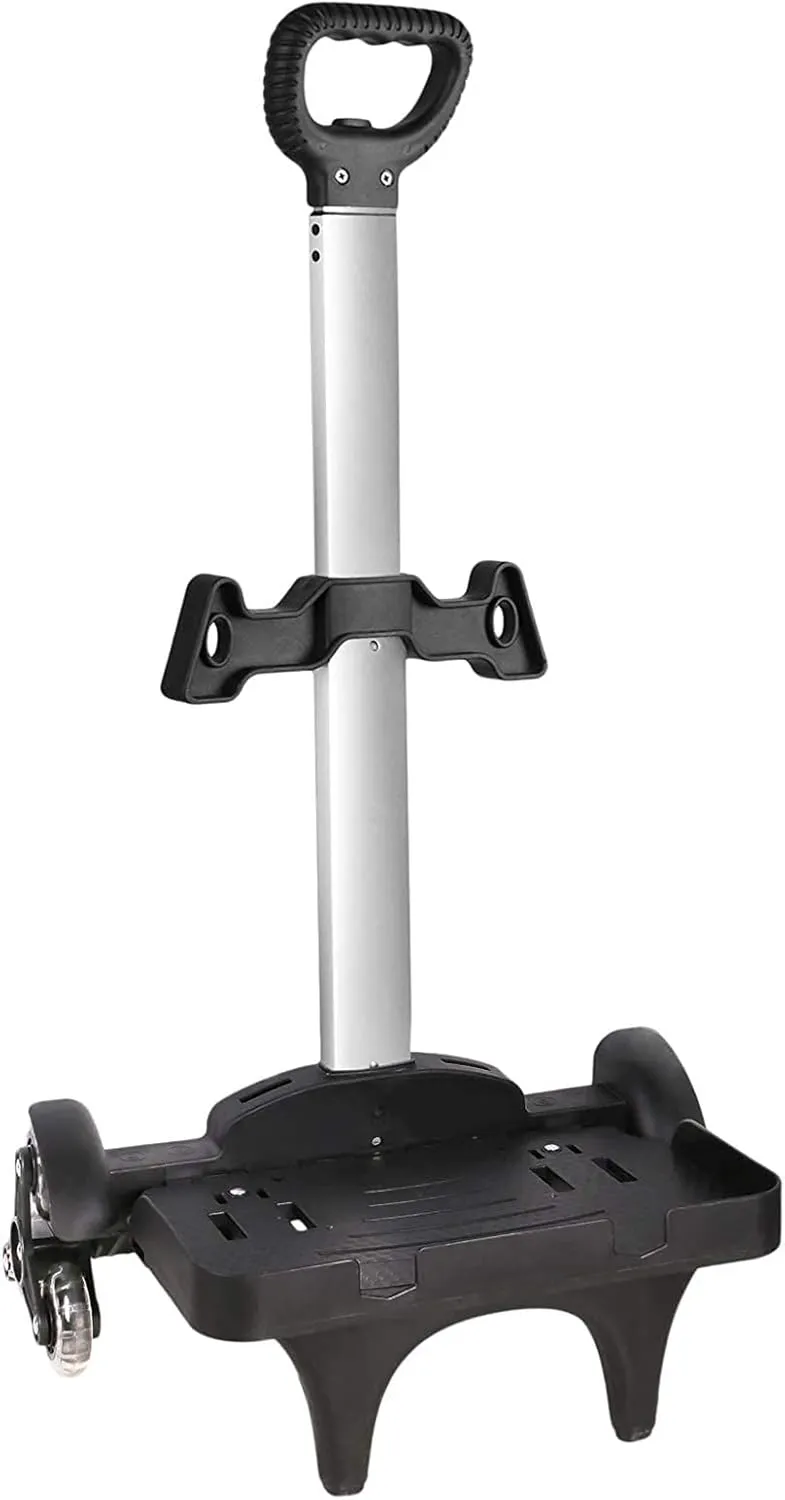 Backpack Trolley, Wheeled Trolley Aluminium Alloy Foldable Hand Cart with Border Base 6 Wheels Rolling Luggage Carts for Kids Teens Adult School Travel (6 Wheels with Edge Guard)