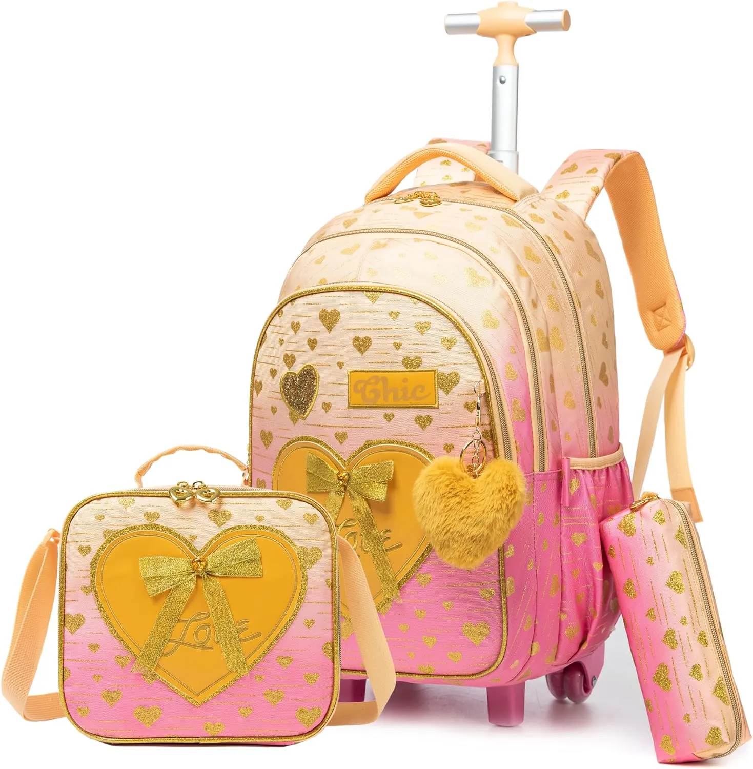 Backpack with Wheels for Kids Travel Roller Wheeled Bookbag Rolling Backpack for Girls School Elementary Student Schoolbag Kids Backpack with Lunch Box