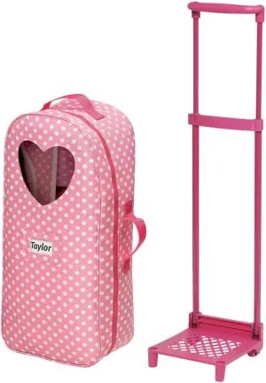 Badger Basket 3-in-1 Trolley Doll Carrier with Rocking Bed and Bedding – Adorable Pink Polka Dot Design for 18-Inch Dolls