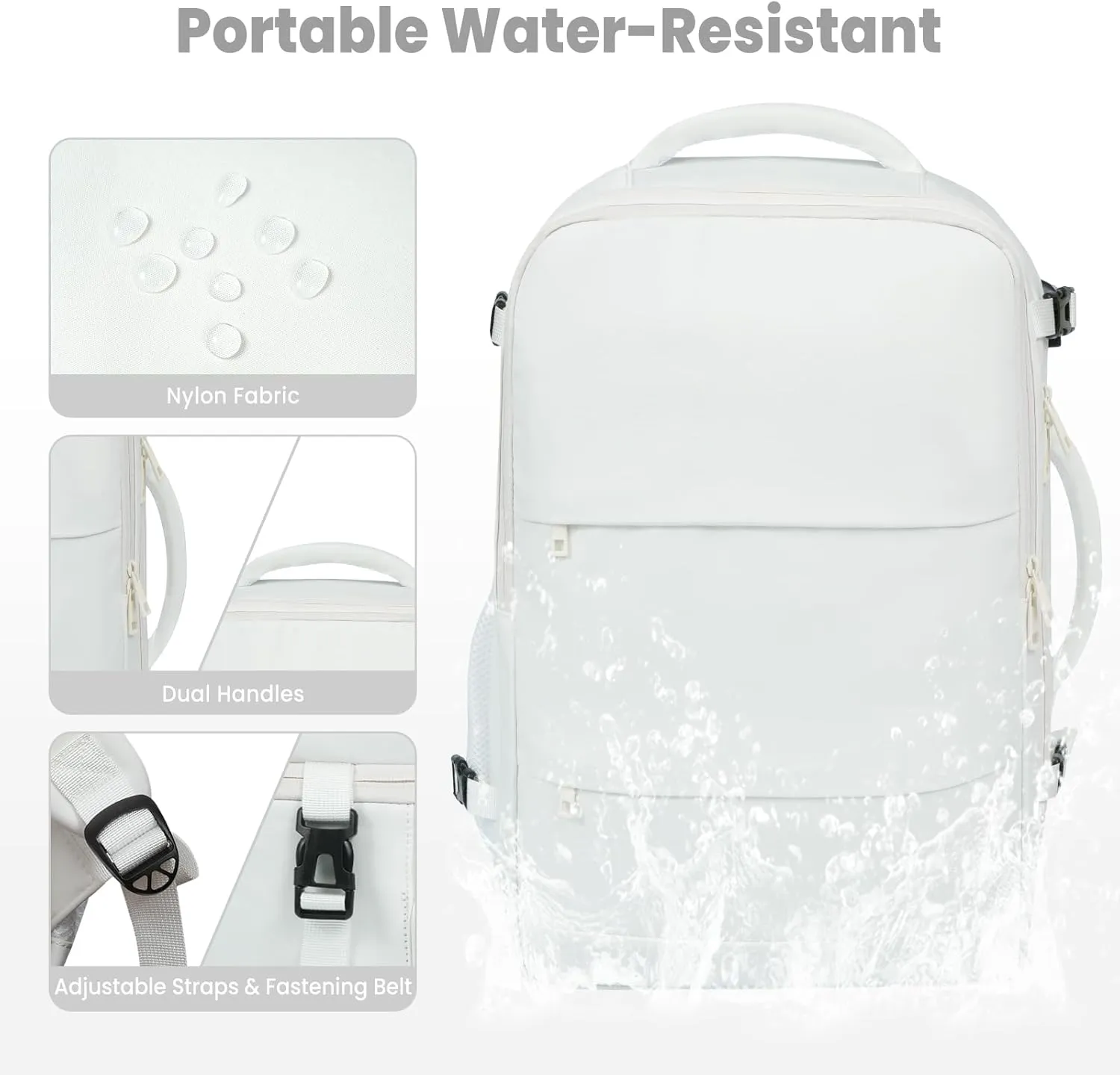 BAGAIL Travel Laptop Backpack, Carry on with USB Port, Luggage Bag for Holiday-White