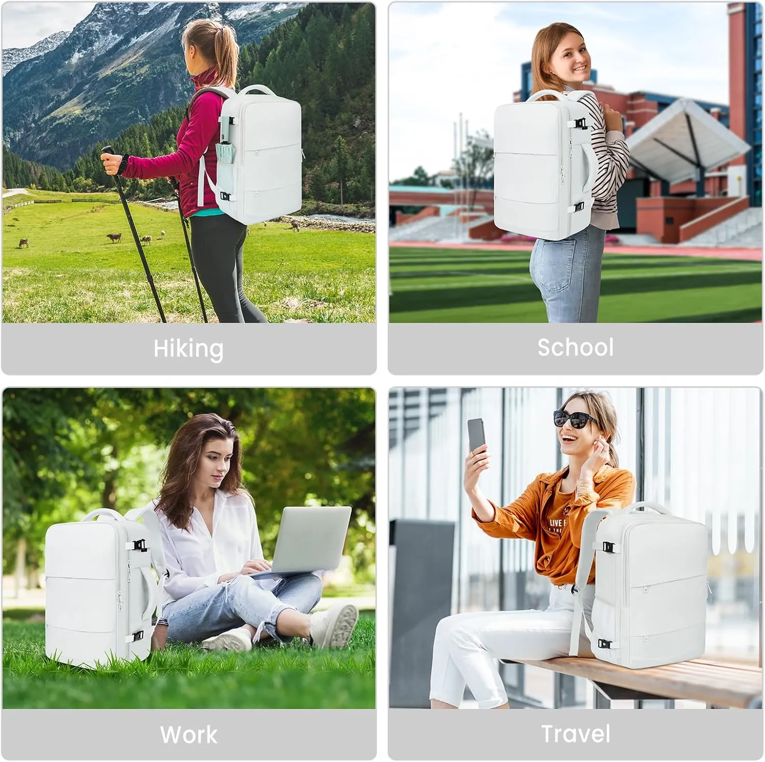 BAGAIL Travel Laptop Backpack, Carry on with USB Port, Luggage Bag for Holiday-White