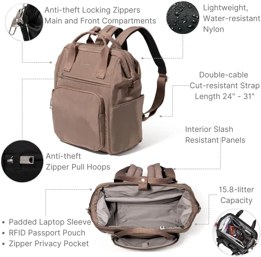 Baggallini Securtex Anti-Theft Windsor Backpack for Travel, Work & Collage, RFID & Locking Zipper, Up to 16" Laptop