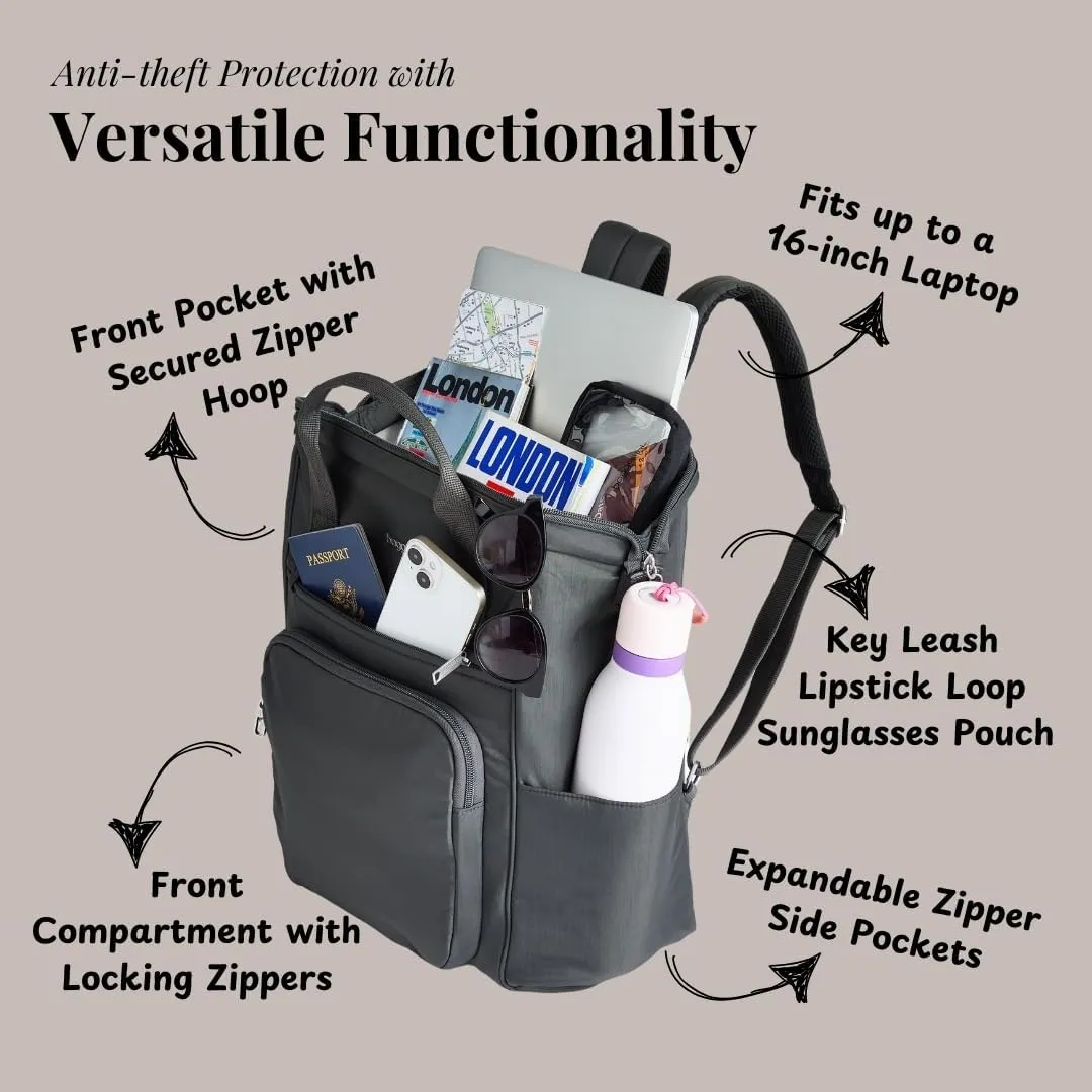 Baggallini Securtex Anti-Theft Windsor Backpack for Travel, Work & Collage, RFID & Locking Zipper, Up to 16" Laptop