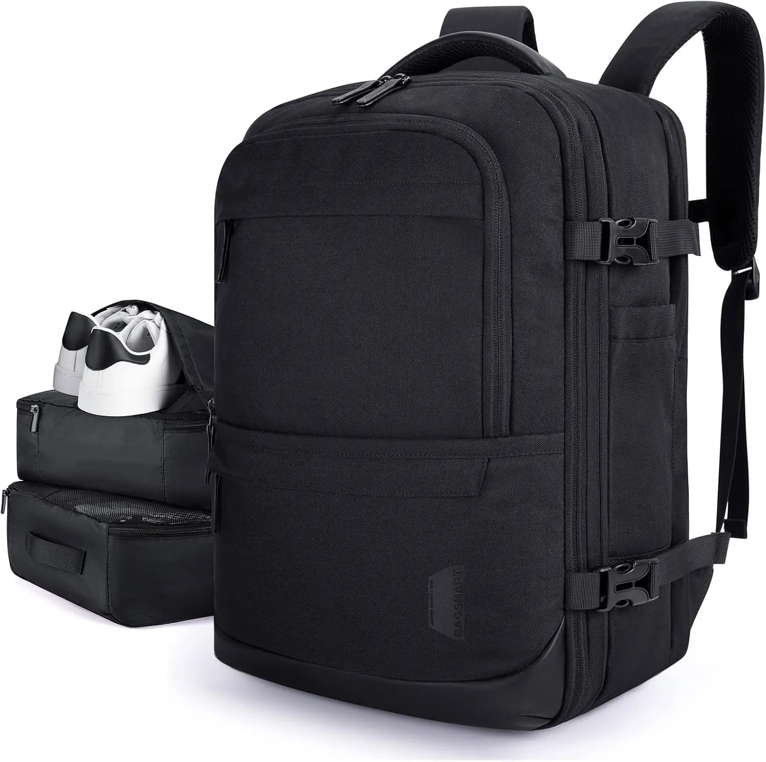 BAGSMART 40L Black Travel Laptop Backpack with Packing Cubes and Shoe Bag
