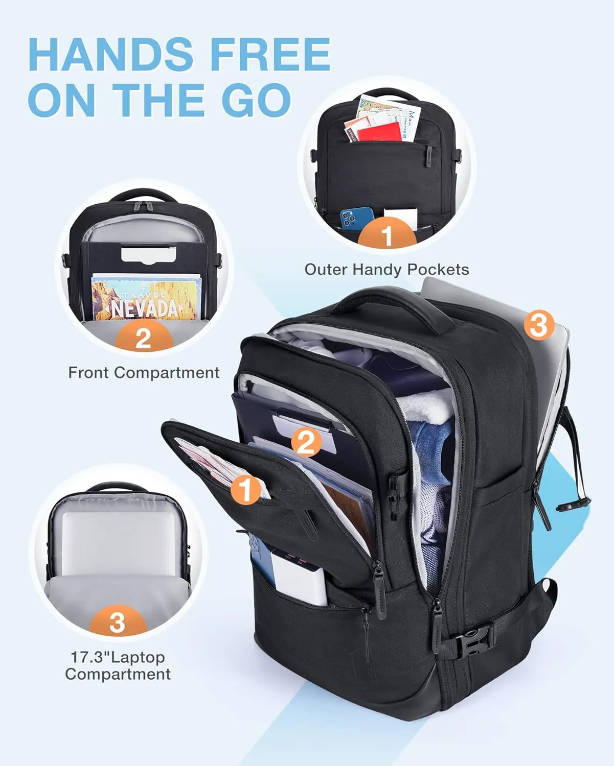 BAGSMART 40L Black Travel Laptop Backpack with Packing Cubes and Shoe Bag