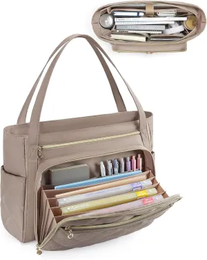 BAGSMART Teacher Tote Bag for Women 15.6in Quilted with Insulated Pocket & Nurse Bag Features (Brown)