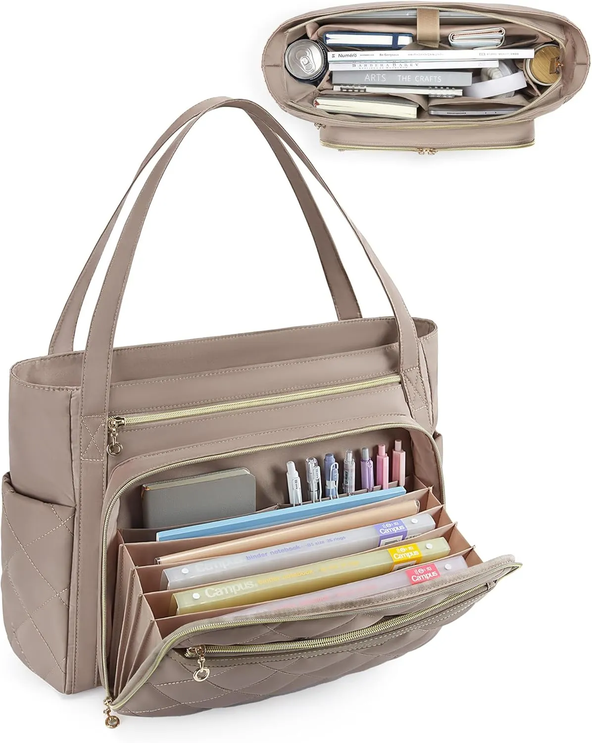 BAGSMART Teacher Tote Bag for Women 15.6in Quilted with Insulated Pocket & Nurse Bag Features (Brown)