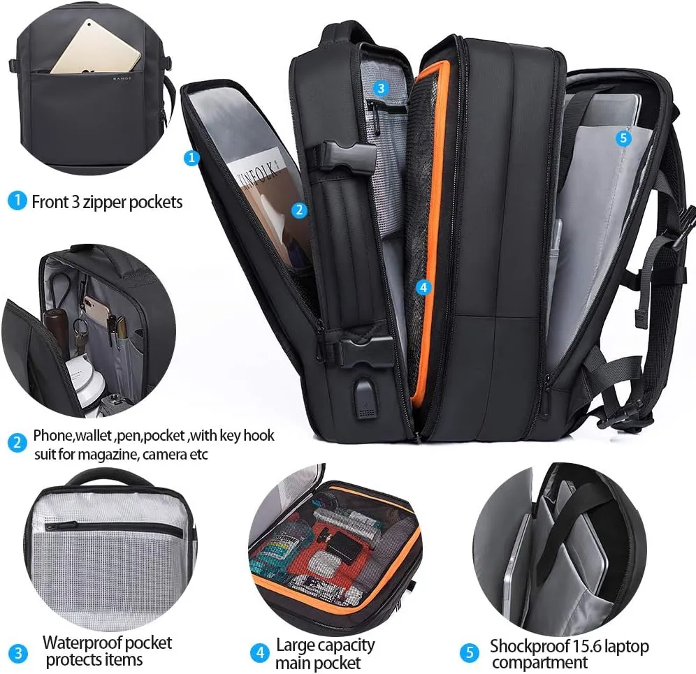 BANGE 45L Expandable Backpack, Water Resistant, Suitable for Travel, College Laptop Backpack for Men & Women