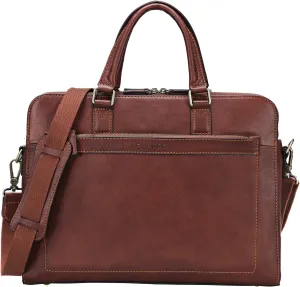 Banuce Vintage Full Grains Italian Vegetable Tanned Leather Briefcase for Men 14 Inch Business Work Bags Attache Case Brown