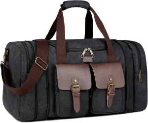 BAOSHA Large 45L Canvas Travel Duffle bag Weekender overnight Bag Carry on bag Expandable for Men HB-23 (Light Black)