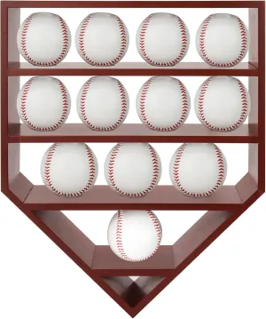 Baseball Display Case & Holder for 12 Balls - Cherry Wooden Shelves | Autographed Baseball Collector Case, Sports Memorabilia Display