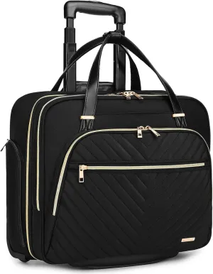 BAVERGE Rolling Laptop Bag for Women with Wheels, Rolling 15.6” Computer Briefcase Overnight Duffle bag for Women Carry on Travel Work Business
