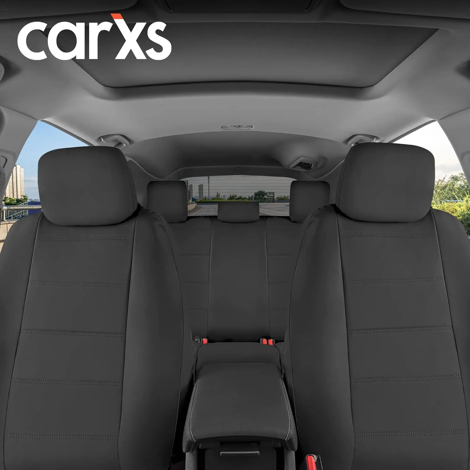 BDK 9-Piece Black Leather Car Seat Cover Full Set, Front Seat Cover and Rear Bench Seat Cover, Universal Fit Car Seat Covers for Cars Trucks SUVs Vans, Complete Full Coverage Protection for Vehicles
