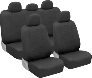 BDK 9-Piece Black Leather Car Seat Cover Full Set, Front Seat Cover and Rear Bench Seat Cover, Universal Fit Car Seat Covers for Cars Trucks SUVs Vans, Complete Full Coverage Protection for Vehicles