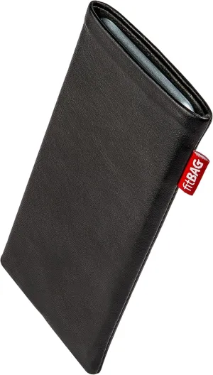 Beat Black Custom Tailored Sleeve for Mobistel Cynus T7. Fine Nappa Leather Pouch with Integrated Microfibre Lining for Display Cleaning