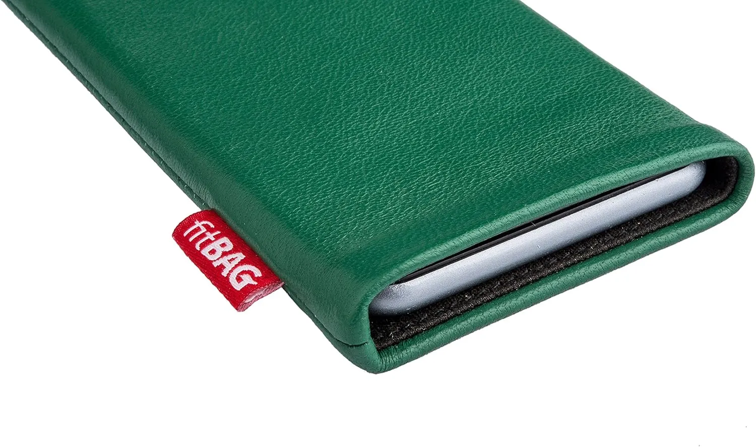 Beat Green Custom Tailored Sleeve for Mobistel Cynus T1. Fine Nappa Leather Pouch with Integrated Microfibre Lining for Display Cleaning