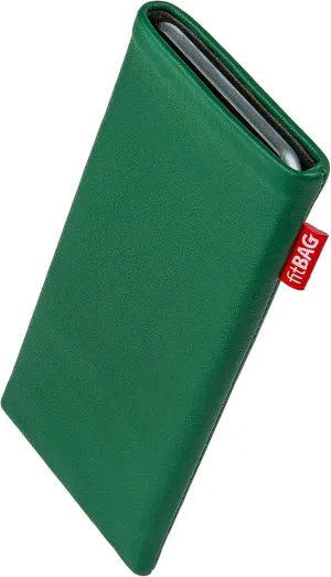 Beat Green Custom Tailored Sleeve for Mobistel Cynus T1. Fine Nappa Leather Pouch with Integrated Microfibre Lining for Display Cleaning