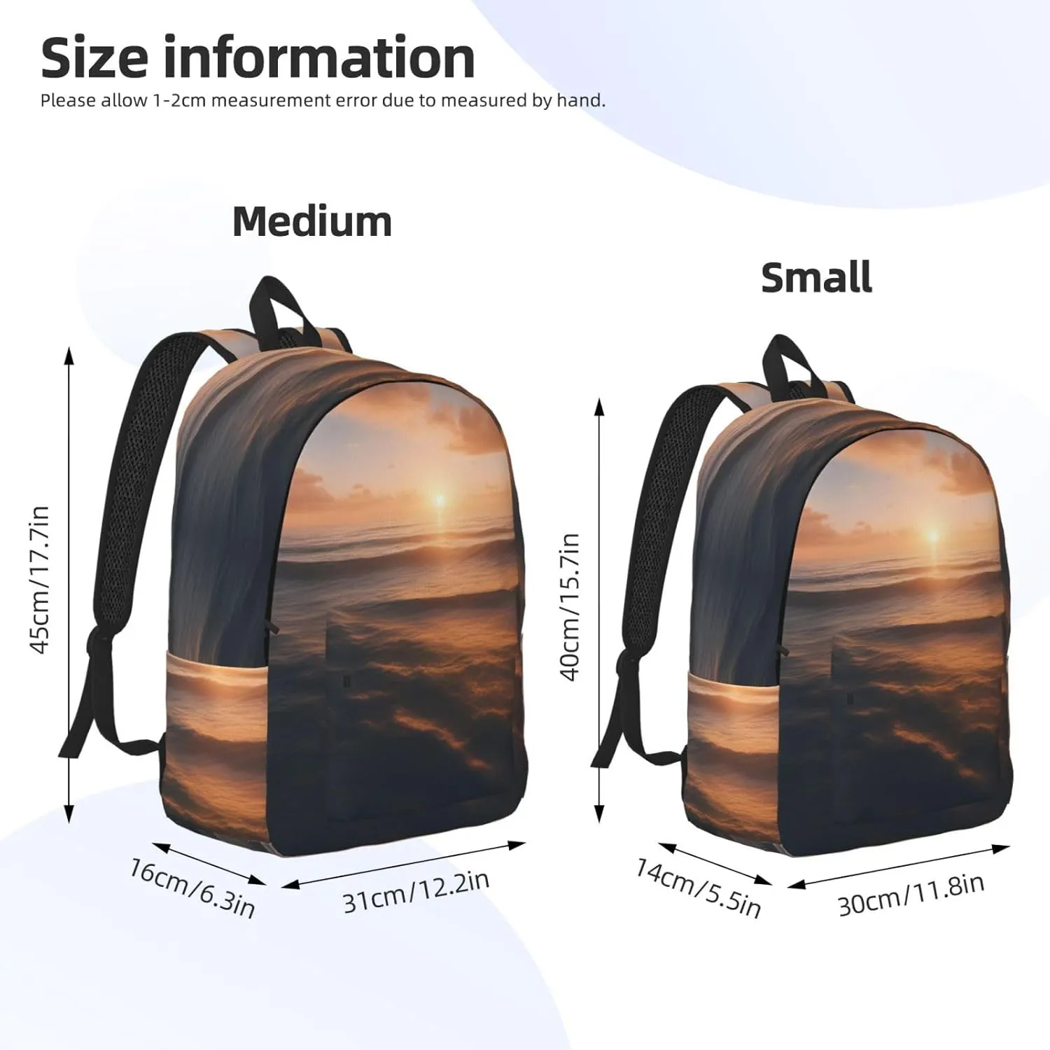 Beautiful Sunrise Ocean Print Stylish Canvas Backpack,Travel Backpack With Pockets,For Hiking And Daily Use