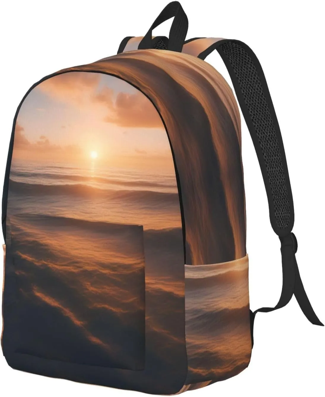 Beautiful Sunrise Ocean Print Stylish Canvas Backpack,Travel Backpack With Pockets,For Hiking And Daily Use