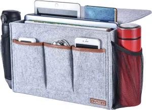Bedside Caddy, Large Size Storage Organizer with 8 Pockets - Perfect for Magazine, Remotes, Phone (13.4'' x 18.1'', Light Grey)