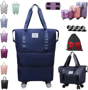Beente Travel Bag With Wheels, Expandable Duffel 2025 New Large Capacity Travel Bag - Universal Wheel Removable (Dark Blue,With wheels)