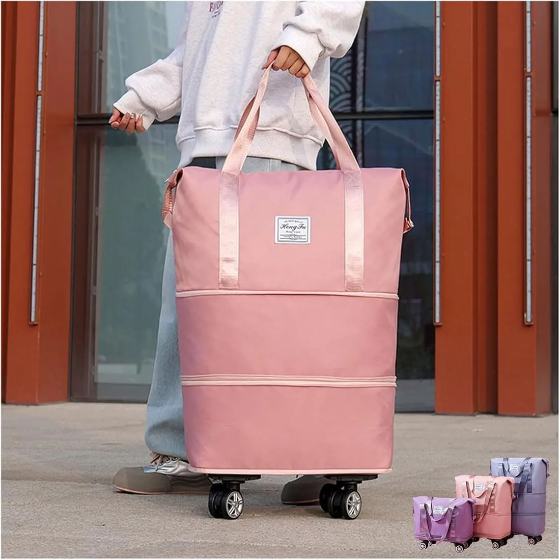 Beente Travel Bag With Wheels, Expandable Duffel 2025 New Large Capacity Travel Bag - Universal Wheel Removable (Green,No wheels)
