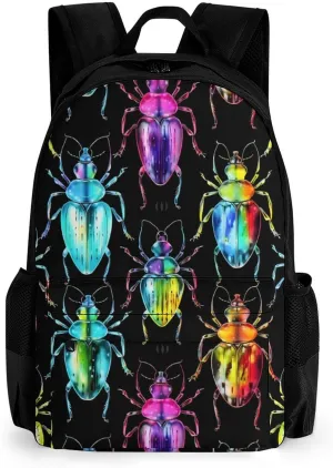 Beetles Glowing Printed Backpack Causal Daypack Travel Laptop Shoulders Bag with Side Pockets for Men Women 13 X 7 X 16 Inch