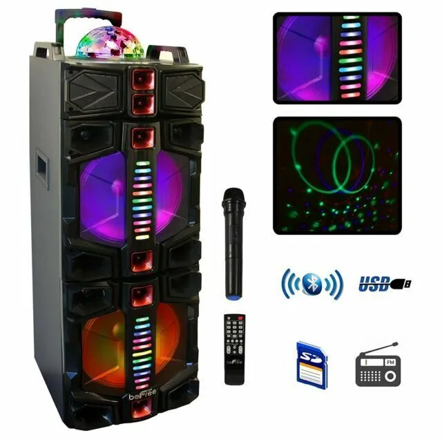 beFree Sound Dual 12 Inch Subwoofer Portable Bluetooth Party Speaker with LED Li