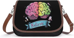 Believe - Brain Cancer Crossbody Bags PU Leather Purses Shoulder Handbag with Adjustable Shoulder Strap
