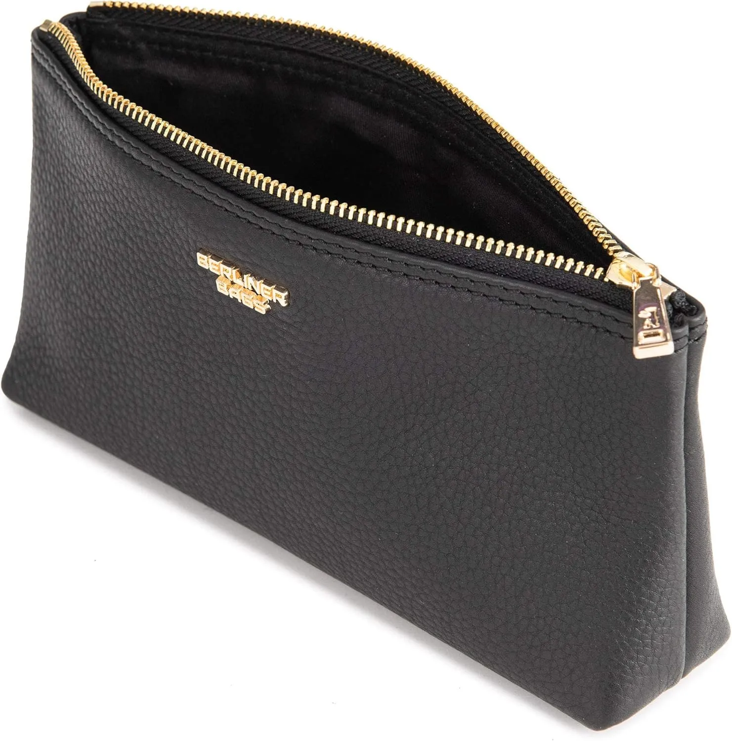 BERLINER BAGS Premium Makeup Bag Anna, Travel and Cosmetics Pouch with Zipper for Women - Black/Gold