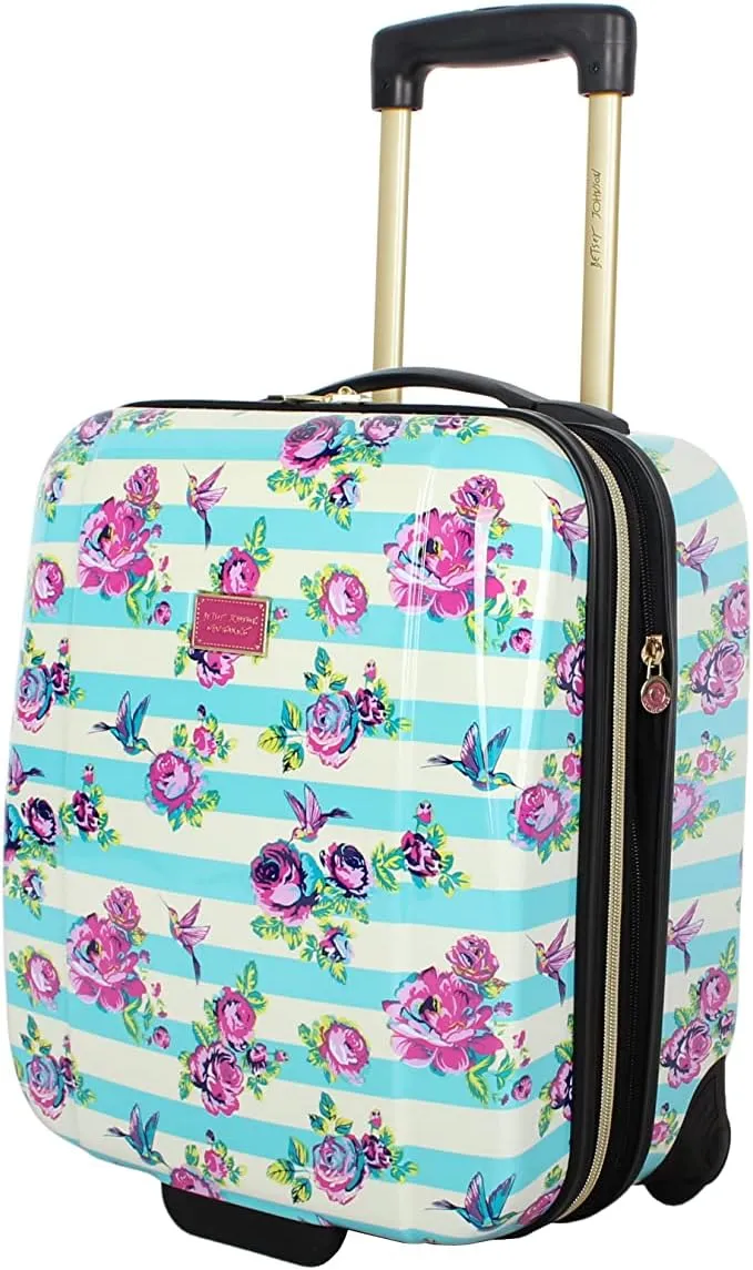 Betsey Johnson Designer Underseat Luggage Collection - 15 Inch Hardside Carry On Suitcase for Women- Lightweight Under Seat Bag with 2-Rolling Wheels
