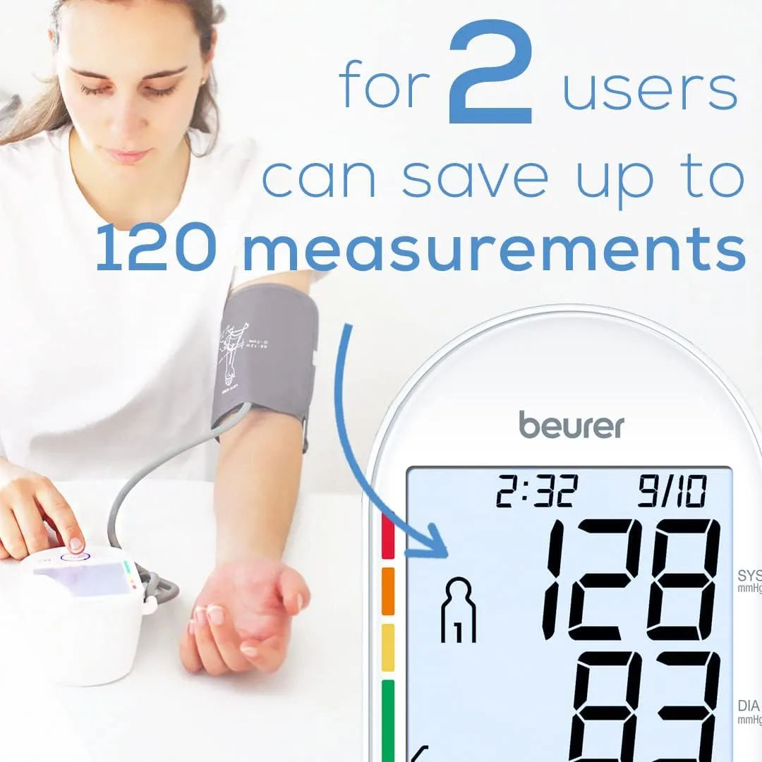 Beurer BM55 Blood Pressure Machine – XL Backlit Display, Arrhythmia Alarm, Portable Storage Kit, 2 Users, Automatic Blood Pressure Cuff, Resting Indicator – Blood Pressure Monitor Batteries Included