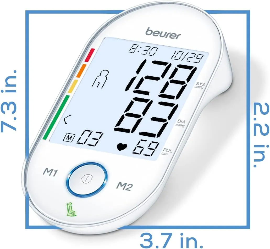 Beurer BM55 Blood Pressure Machine – XL Backlit Display, Arrhythmia Alarm, Portable Storage Kit, 2 Users, Automatic Blood Pressure Cuff, Resting Indicator – Blood Pressure Monitor Batteries Included
