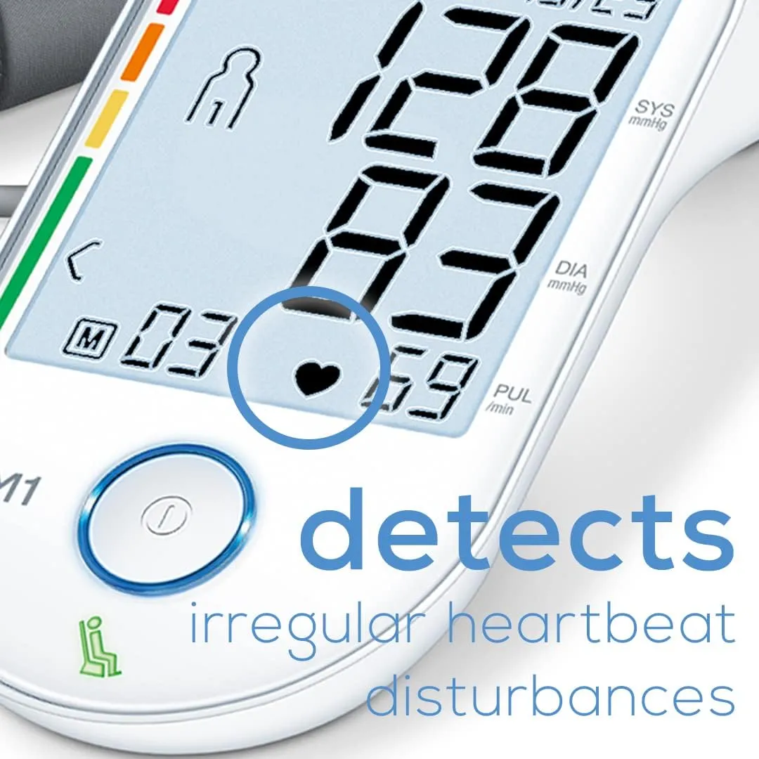 Beurer BM55 Blood Pressure Machine – XL Backlit Display, Arrhythmia Alarm, Portable Storage Kit, 2 Users, Automatic Blood Pressure Cuff, Resting Indicator – Blood Pressure Monitor Batteries Included