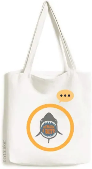 Beware I Bite Shark Illustrate Expression Gift Sack Canvas Tote Shoulder Bag