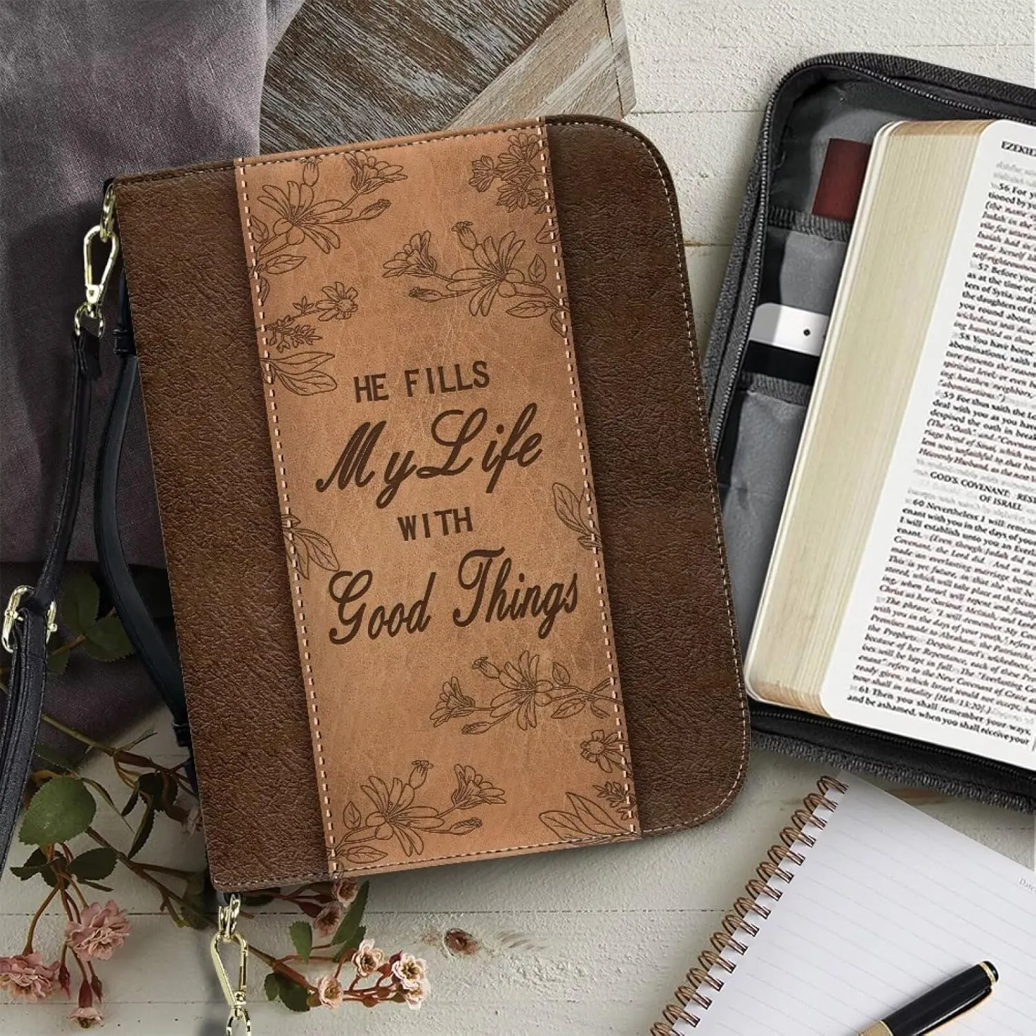 Bible Covers Case for Women, Large Womens Bible Cases, Waterproof Portable Bible Book Cover with Strap for Church